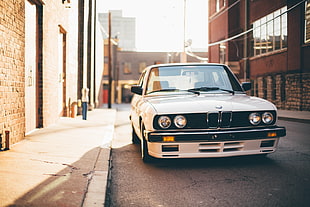 white BMW E30, car, BMW, street, e28