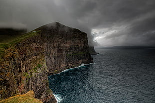 black and gray short shorts, Faroe Islands, sea, clouds, coast HD wallpaper