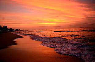 photograph of seashore, beach, sunset, nature, water