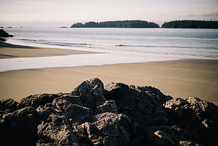 calm sea, beach, rock, landscape HD wallpaper