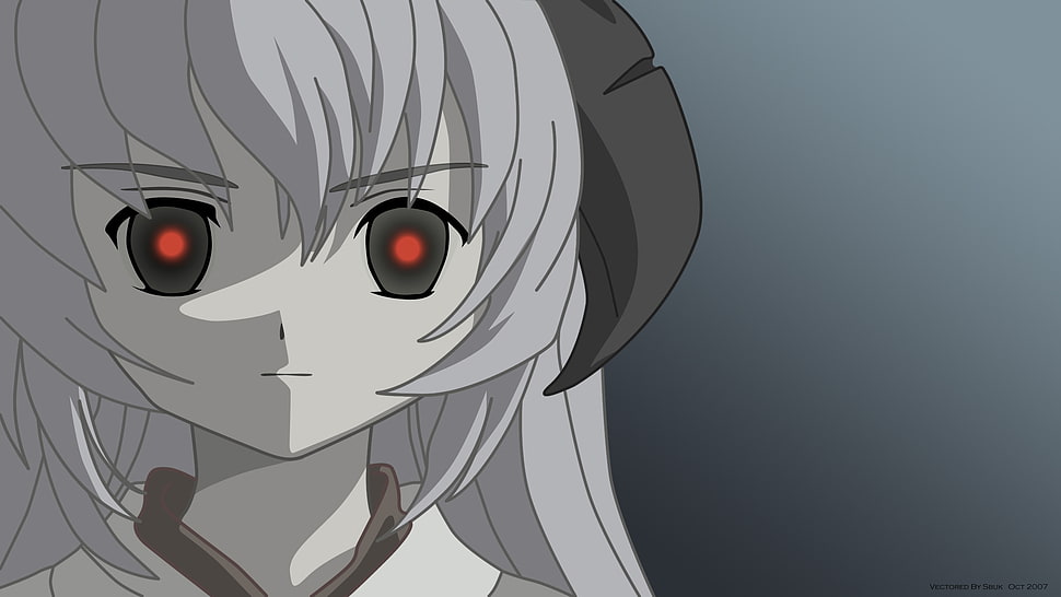 gray haired red eye female anime character illustration HD wallpaper