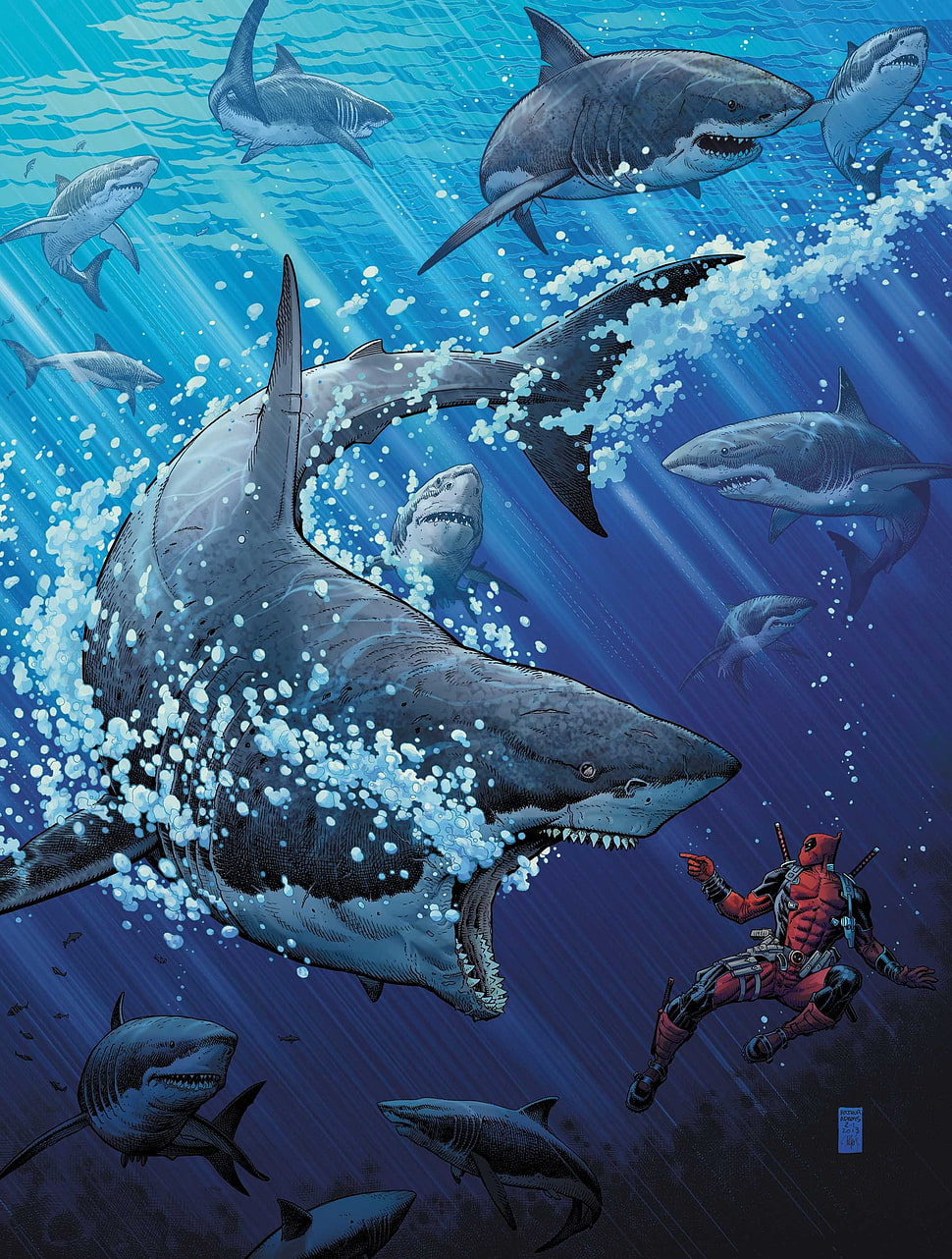 Deadpool and Shark 3D wallpaper HD wallpaper