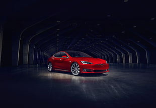 red car wallpaper, Tesla Motors, Tesla Model S, electric car, red cars