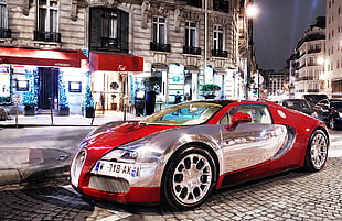 red and silver Bugatti Veyron, car, vehicle, Bugatti, Bugatti Veyron