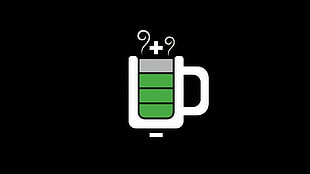 battery mug illustration on black background, minimalism, black background, battery HD wallpaper