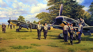 vintage airplanes and pilots painting, Messerschmitt, Messerschmitt Bf-109, World War II, Germany