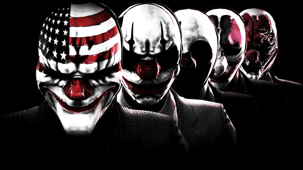five Halloween masks HD wallpaper