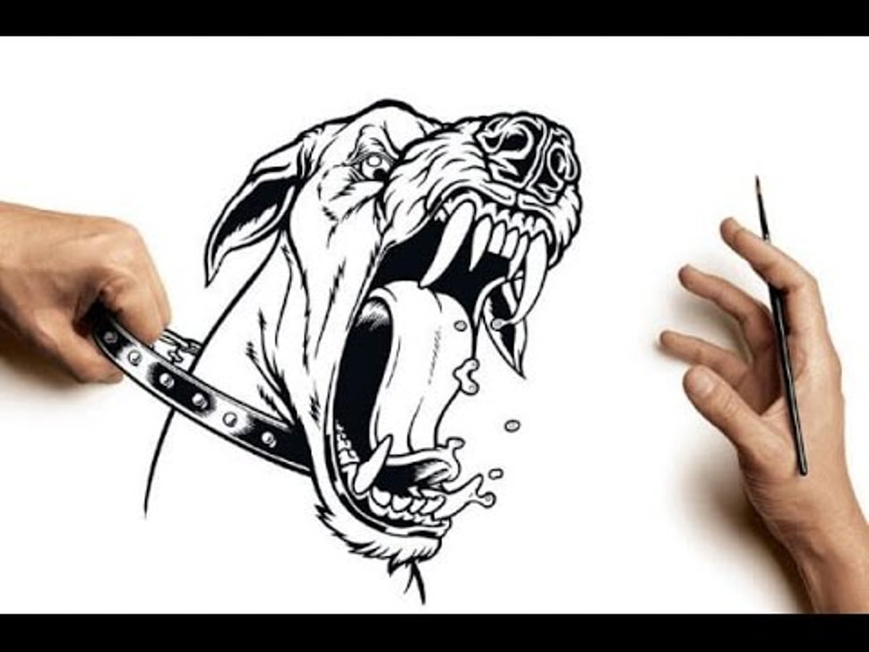 angry dog sketch HD wallpaper