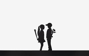 silhouette of boy and girl holding things illustration