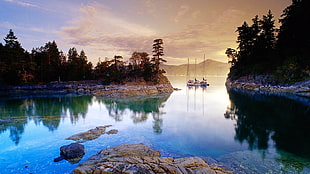 blue body of water, nature, lake, reflection HD wallpaper