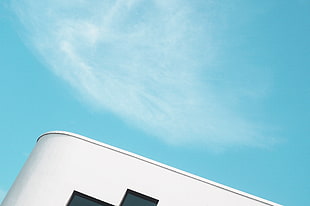 white concrete house, architecture, minimalism, clear sky, sky