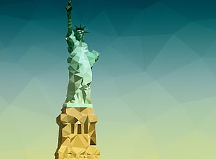 Statue of Liberty illustration, Statue of Liberty, triangle, Photoshop, blue HD wallpaper