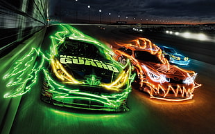 three racing car with effects wallpaper, car