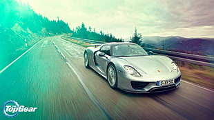 silver sports car, Porsche, 918, Spyder, Hypercar