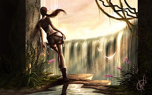 girl and waterfall wallpaper