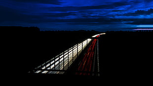 gray concrete bridge, Highway, Night, Bridge