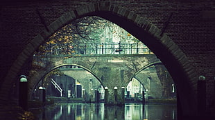 concrete bridge, river, bicycle, shadow, bridge HD wallpaper