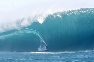high wave, sea, surfing, waves, men HD wallpaper