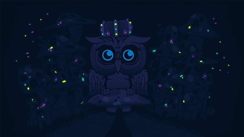 purple owl illustration HD wallpaper