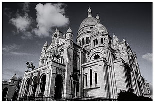 grayscale photography of cathedral, Paris, Montmartre, cathedral, Sacre-Coeur