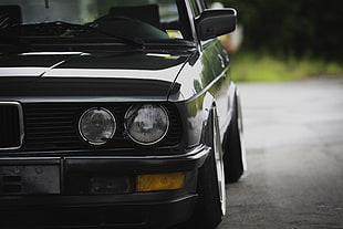 black BMW sedan, BMW E28, Stance, Stanceworks, Problemsolver