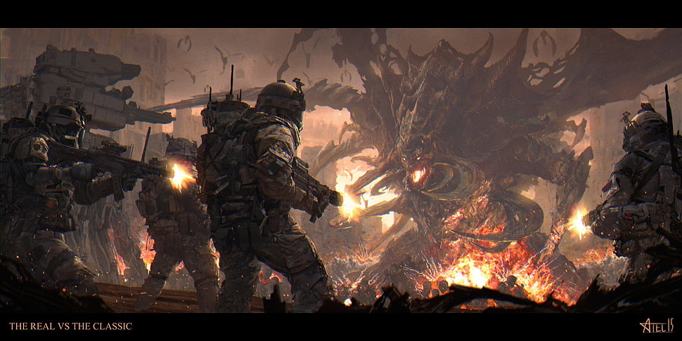 soldier and monster digital wallpaper, artwork, science fiction, StarCraft HD wallpaper
