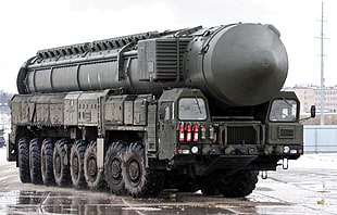 gray battle tank vehicle, Topol - M, ICBM, Russian Strategic Missile Troops, military