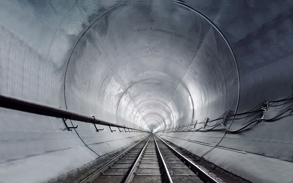 gray tunnel, photography, railway, tunnel, architecture HD wallpaper