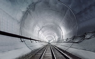 gray tunnel, photography, railway, tunnel, architecture