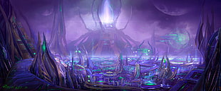 purple and blue leaf digital wallpaper, Starcraft II, video games, science fiction