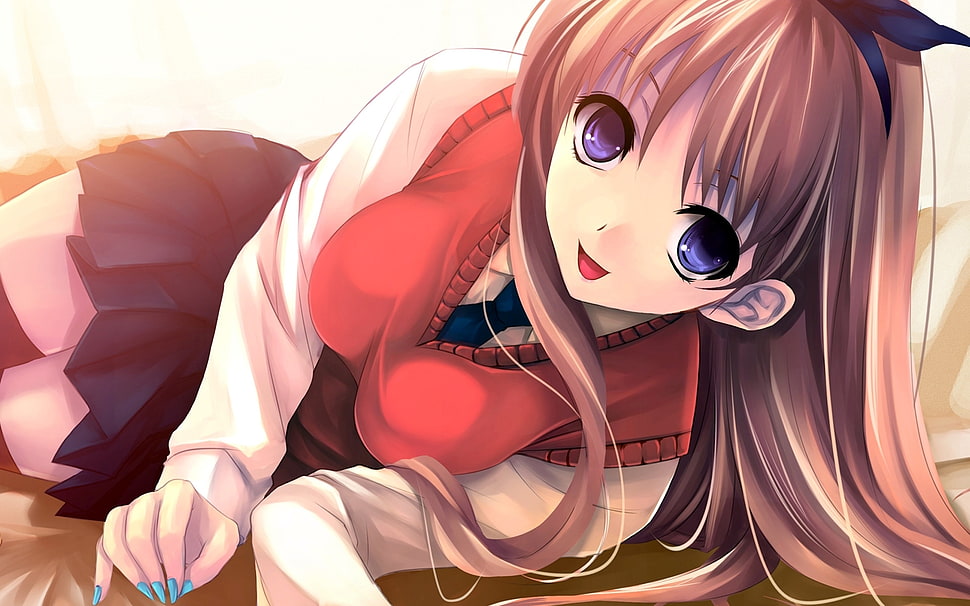 brown haired female anime character HD wallpaper