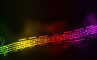 green, yellow, red, and purple musical note illustration HD wallpaper