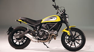 yellow and black cruiser motorcycle, motorcycle, vehicle