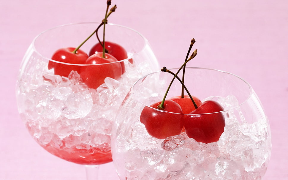 red and white floral pendant lamp, glass, ice, cherries (food), fruit HD wallpaper