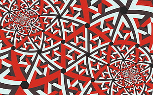 red, white, and black pattern, fractal, red, abstract, symmetry