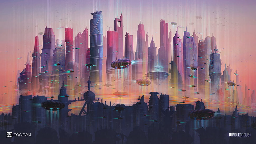 high-rise building and space ship digital wallpaper, GOG.com, futuristic, cityscape HD wallpaper