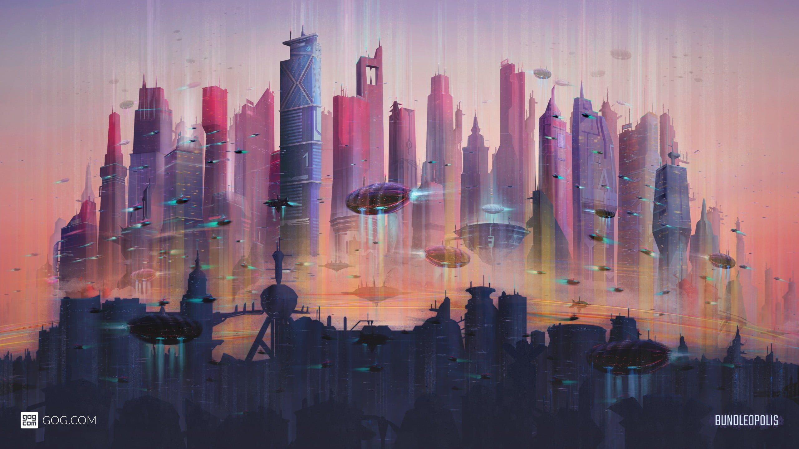 high-rise building and space ship digital wallpaper, GOG.com, futuristic, cityscape