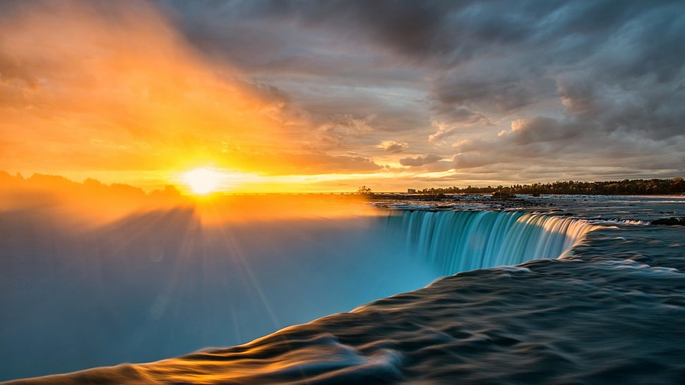 Niagara falls, landscape, Sun, waterfall HD wallpaper