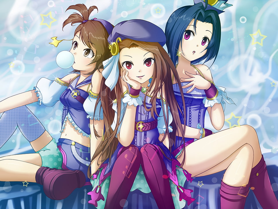 three animated girls HD wallpaper