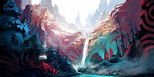 painting of water falls and cliff, Duelyst