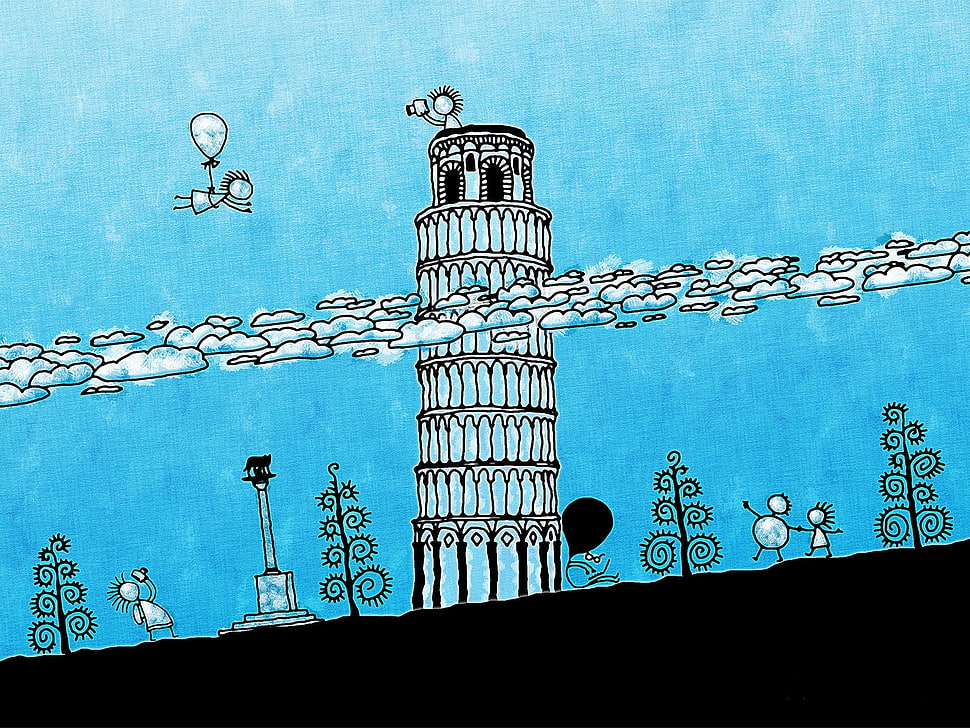 Leaning Tower of Pisa drawing HD wallpaper