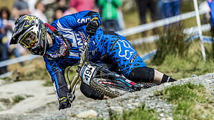 men's blue Fox Racing bike suit, bicycle, dirt bikes HD wallpaper