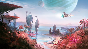 island and animals digital wallpaper, video games, No Man's Sky HD wallpaper