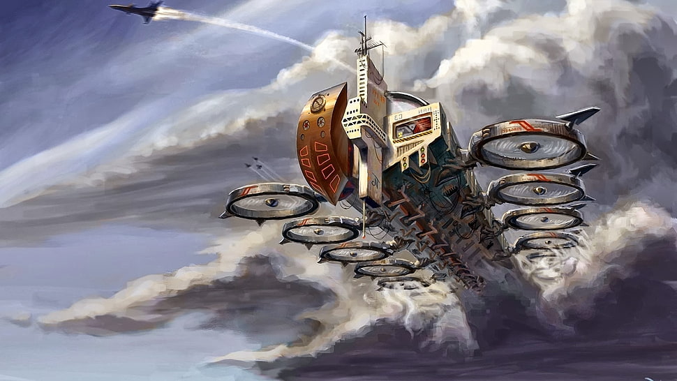 flying air craft carrier HD wallpaper