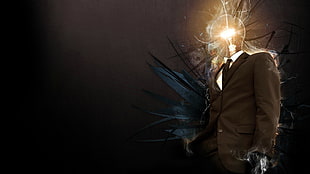 men's black suit jacket illustration, digital art, photo manipulation, creativity, suits HD wallpaper