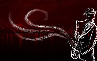 man playing saxophone illustration, Homestuck, music, digital art, saxophones