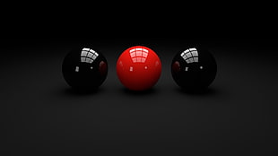 three red, black, and white bluetooth speakers, abstract