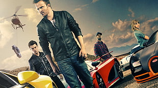black leather zip-up jacket, Need for Speed (movie), Aaron Paul, Need for Speed (movie), car