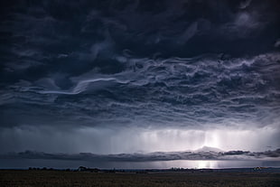 panoramic landscape photography of nimbus clouds over island beside river