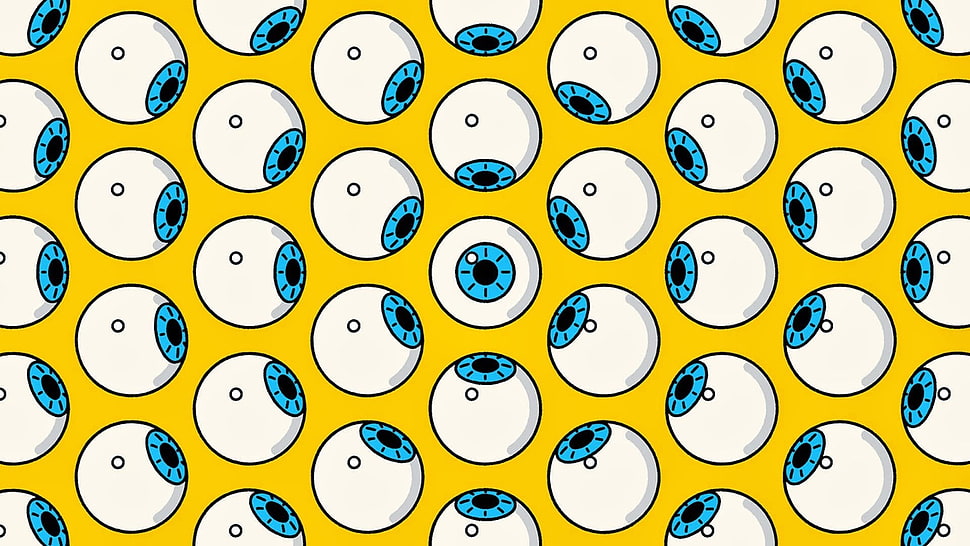 eyeball wallpaper, digital art, simple background, yellow background, eyes HD wallpaper